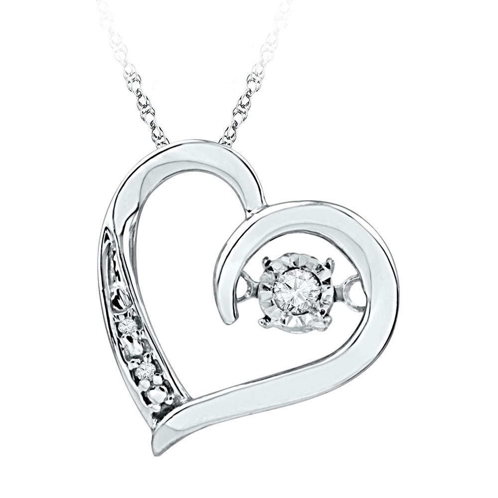 10kt White Gold Women's Diamond Heart Twinkle Moving Pendant 1/20 ctw