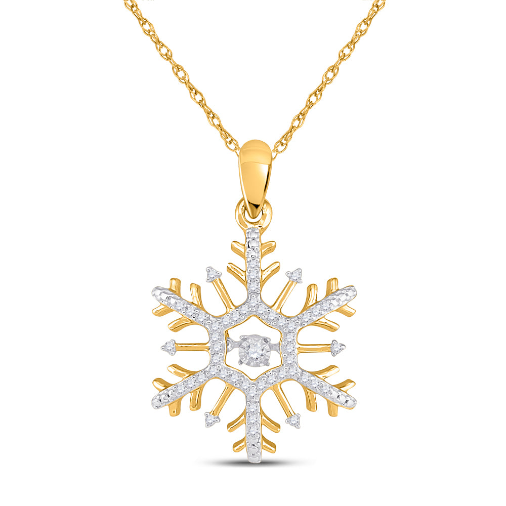 10kt Yellow Gold Women's Diamond Snowflake Winter Cluster Pendant 1/6 ctw