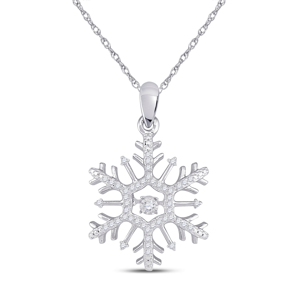 10kt White Gold Women's Diamond Snowflake Winter Cluster Pendant 1/6 ctw