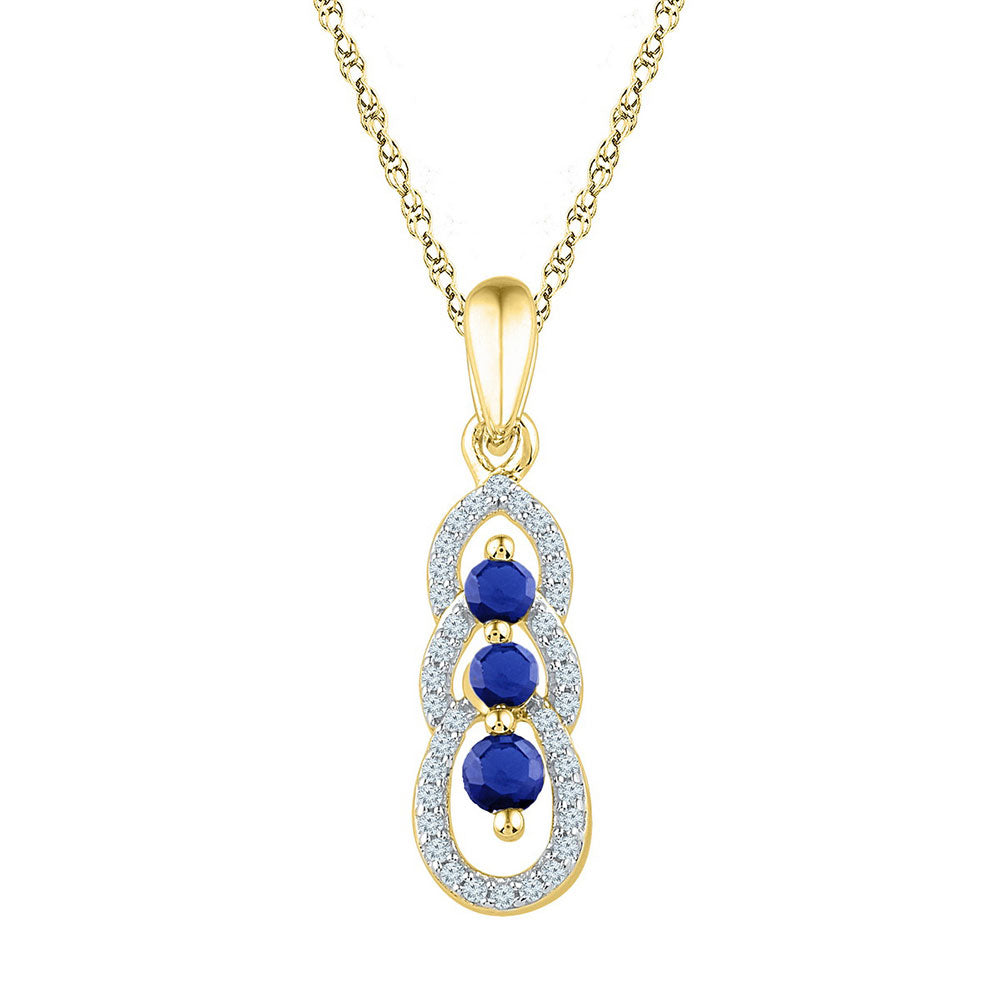 10kt Yellow Gold Women's Lab-Created Blue Sapphire 3-stone Pendant 1/2 ctw