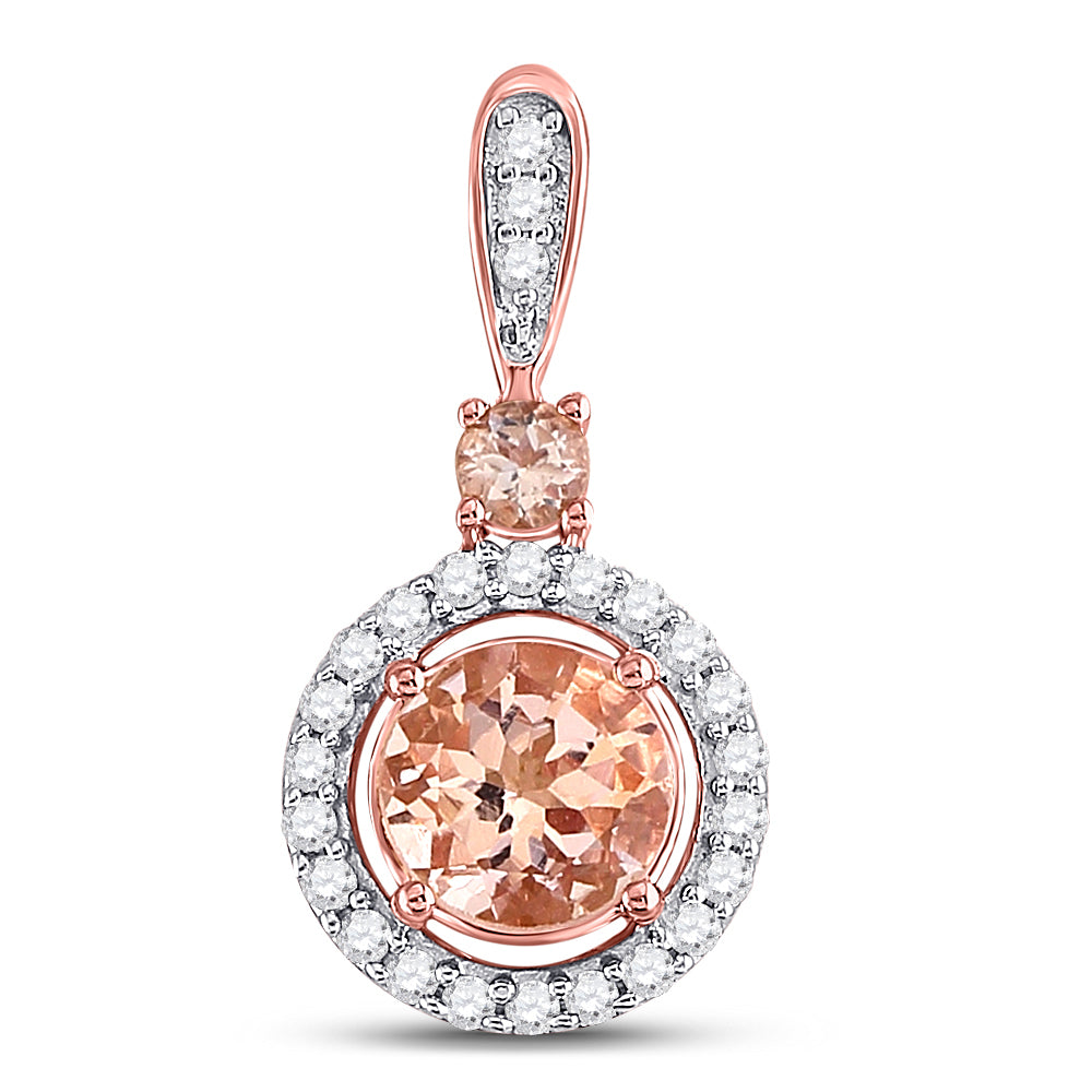 10kt Rose Gold Women's Pink Natural Morganite & Diamond Pendant 3/8 ctw