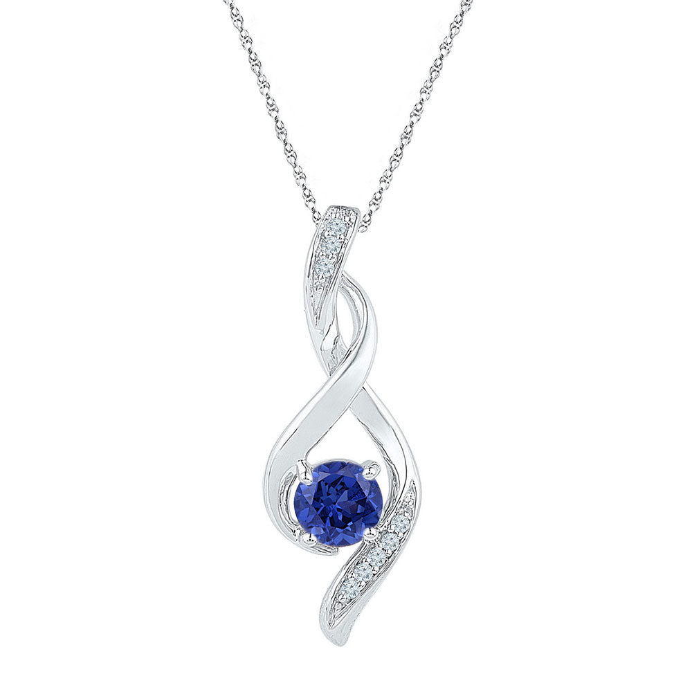 10kt White Gold Women's Lab-Created Blue Sapphire Fashion Pendant 5/8 ctw