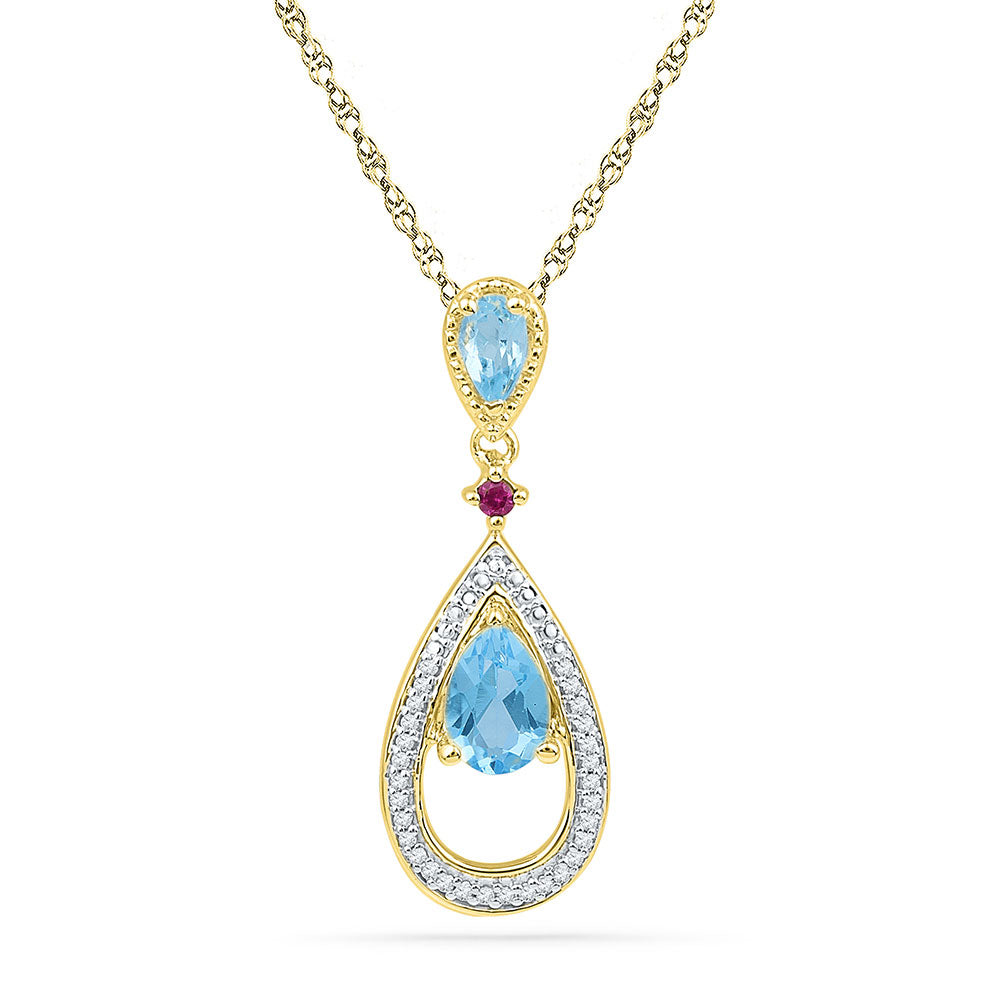 10kt Yellow Gold Women's Diamond & Syn Blue Topaz Pendant 1/10 ctw