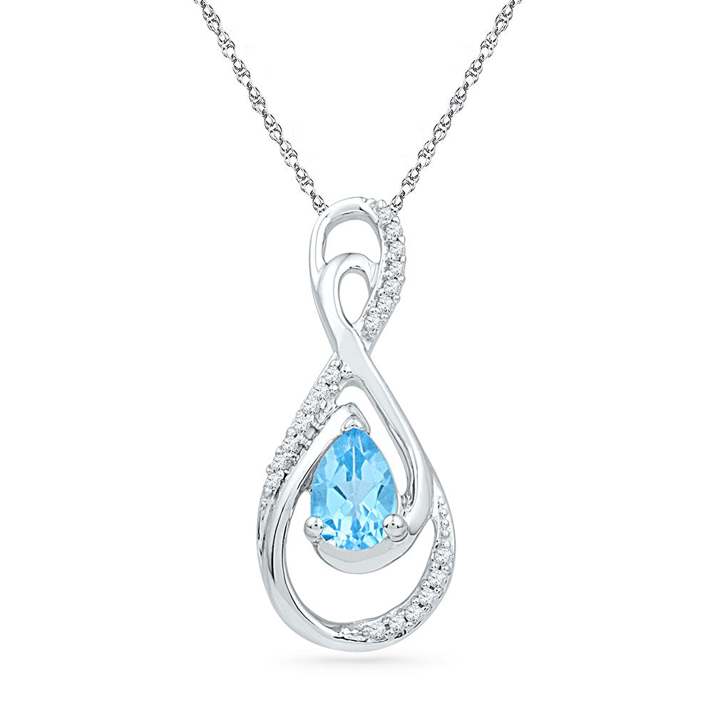 10kt White Gold Women's Oval Lab-Created Blue Topaz Solitaire Diamond Teardrop Pendant 3/4 ctw