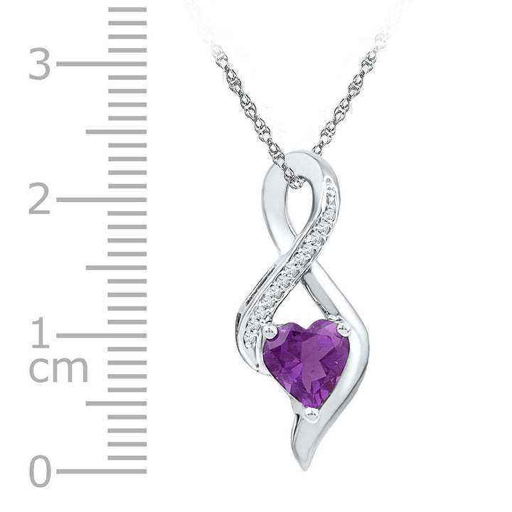 10kt White Gold Women's Lab-Created Amethyst Heart Solitaire Infinity Pendant 1/20 ctw