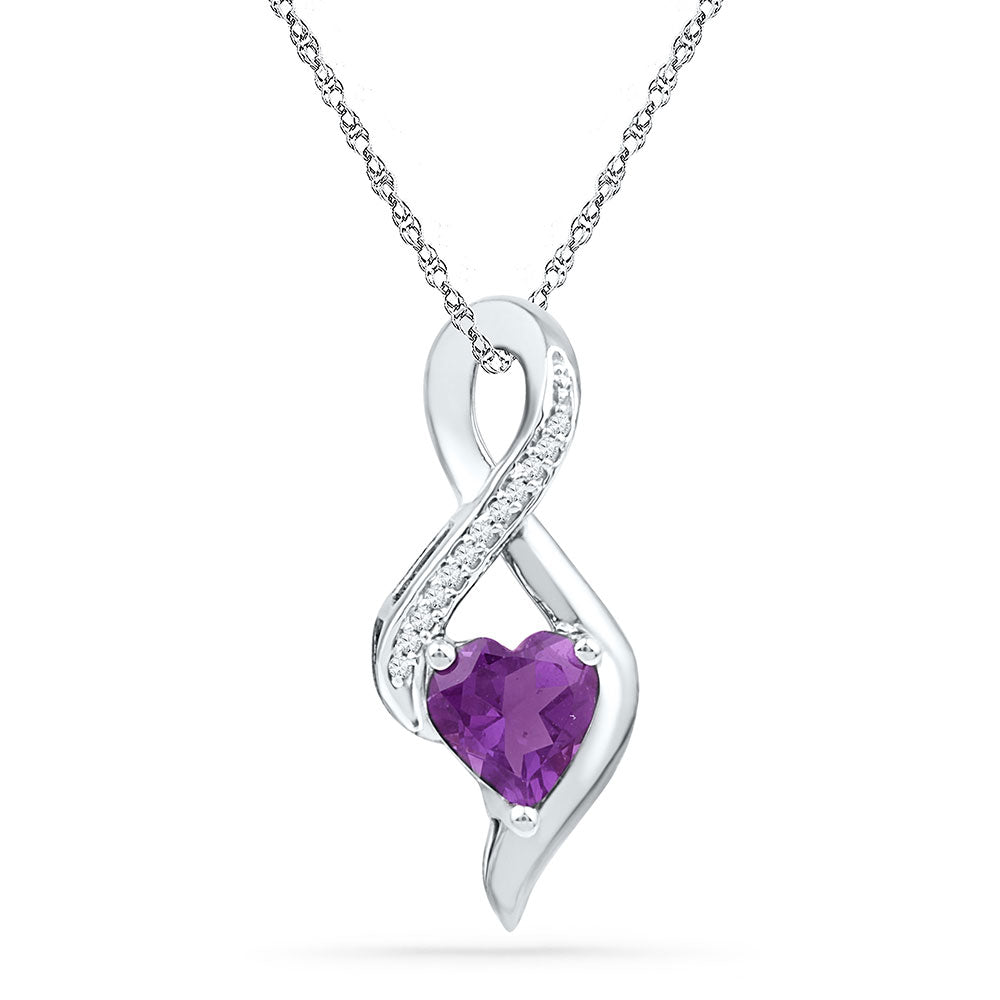 10kt White Gold Women's Lab-Created Amethyst Heart Solitaire Infinity Pendant 1/20 ctw - view 2
