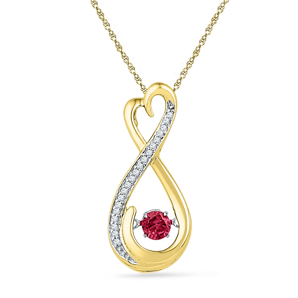 10kt Yellow Gold Women's Lab-Created Ruby Moving Twinkle Solitaire Infinity Pendant 1/3 ctw