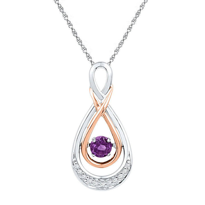 10kt Two-tone Gold Womens Round Lab-Created Amethyst Diamond Moving Twinkle Teardrop Pendant 1/20 Cttw