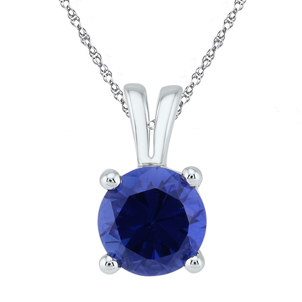 10kt White Gold Women's Lab-Created Blue Sapphire Solitaire Pendant 1-1/3 ctw