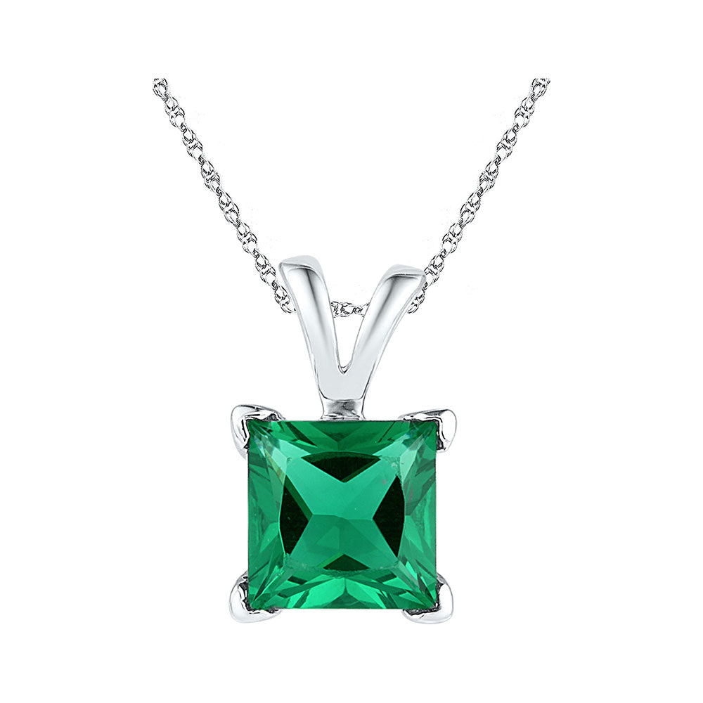 10kt White Gold Women's Princess Lab-Created Emerald Solitaire Pendant 1-1/3 ctw
