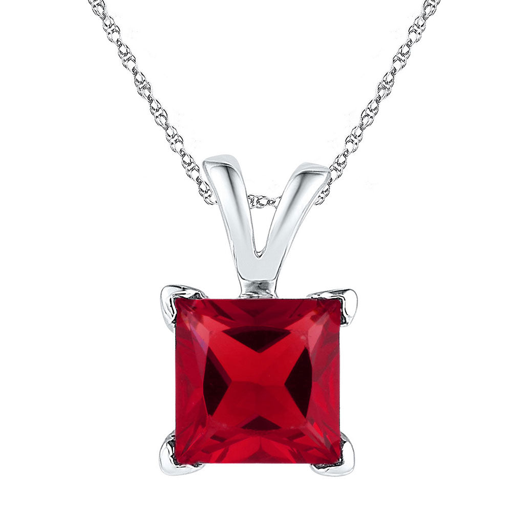 10kt White Gold Women's Princess Lab-Created Ruby Solitaire Pendant 1-1/3 ctw