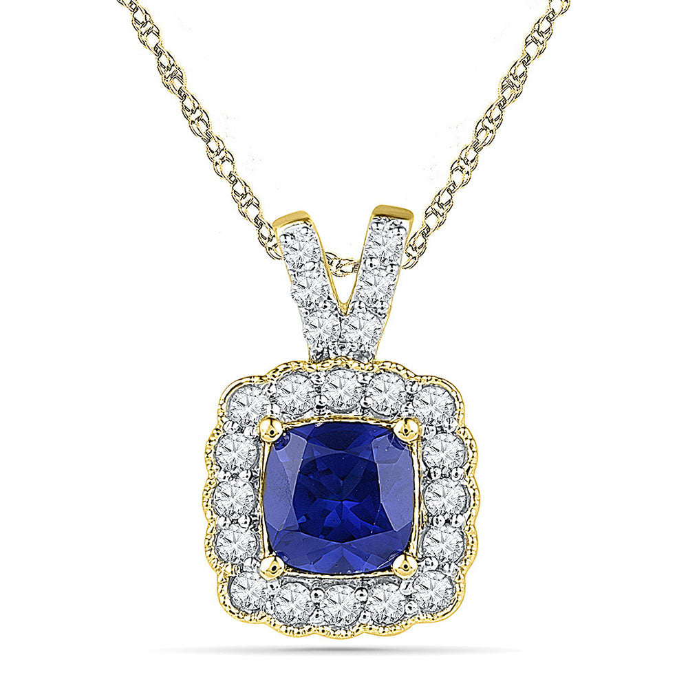 10kt Yellow Gold Women's Lab-Created Syn Blue Sapphire & Lab White Sapphire Pendant 3-1/2 ctw