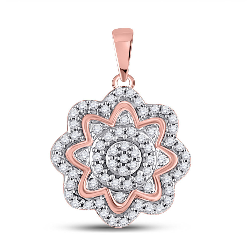 10kt Rose Gold Women's Diamond Flower Pendant 1/6 ctw