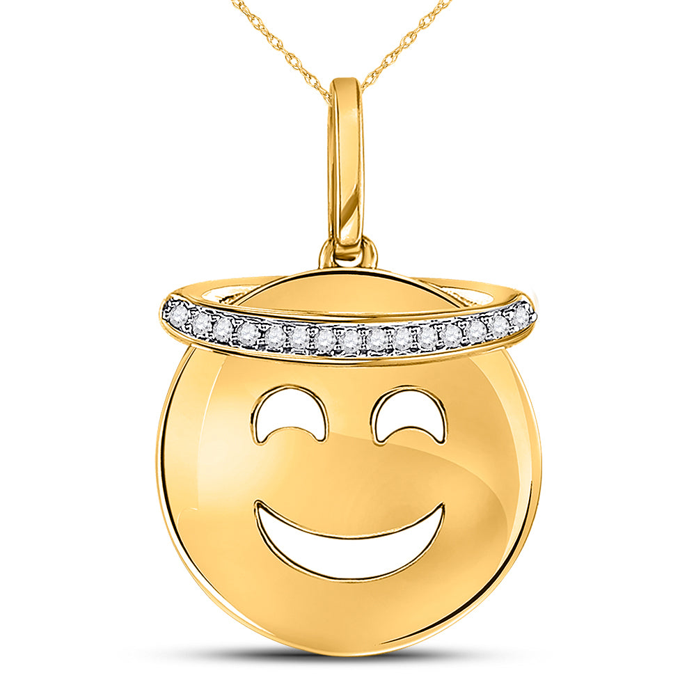 10kt Yellow Gold Women's Diamond Smiley Face Halo Emoji Pendant 1/20 ctw - view 3