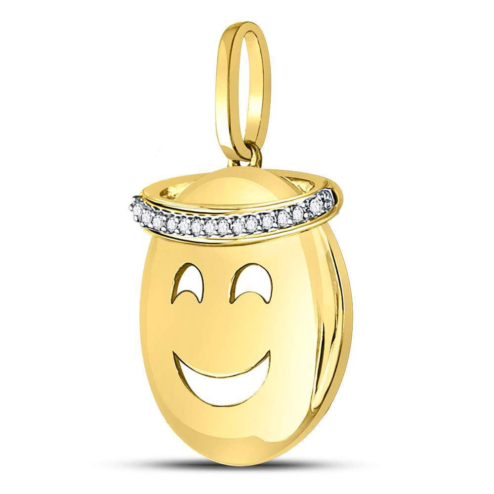 10kt Yellow Gold Women's Diamond Smiley Face Halo Emoji Pendant 1/20 ctw - view 2