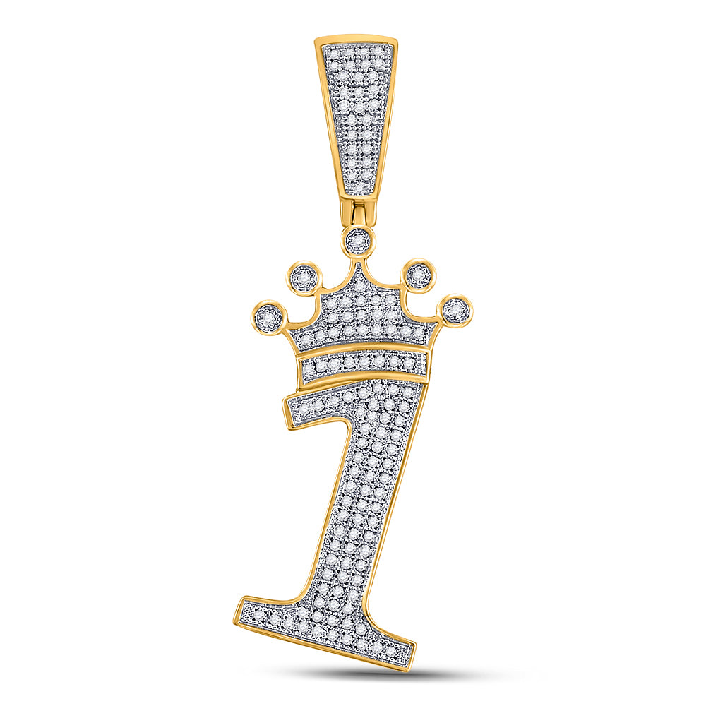10kt Yellow Gold Men's Diamond Number 1 Crown Charm Pendant 1/3 ctw
