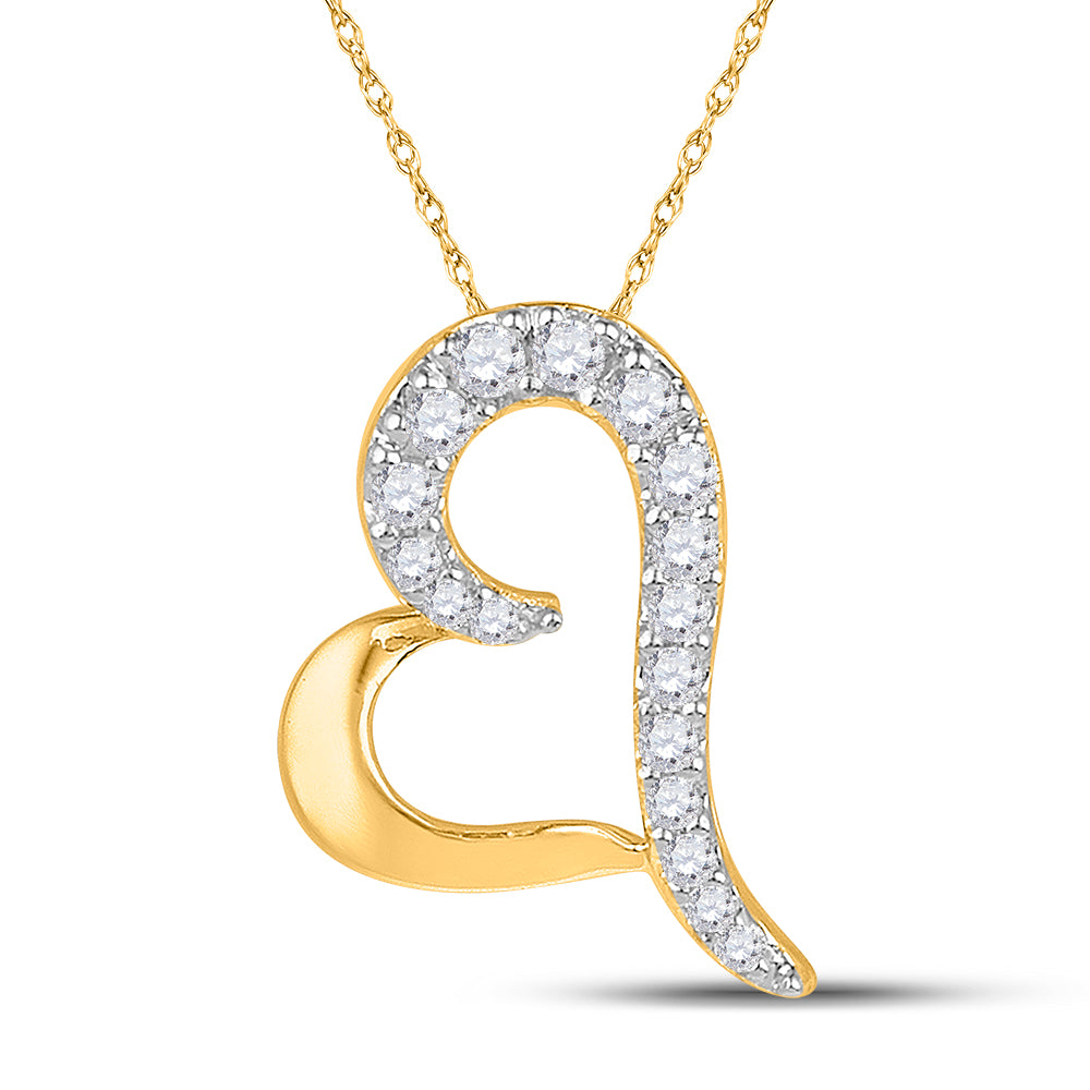 10kt Yellow Gold Women's Round Diamond Heart Pendant 1/12 ctw