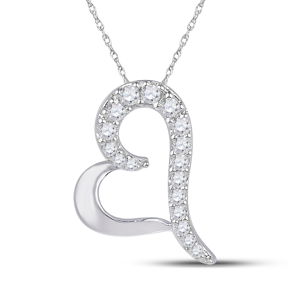 10kt White Gold Women's Round Diamond Heart Pendant 1/12 ctw