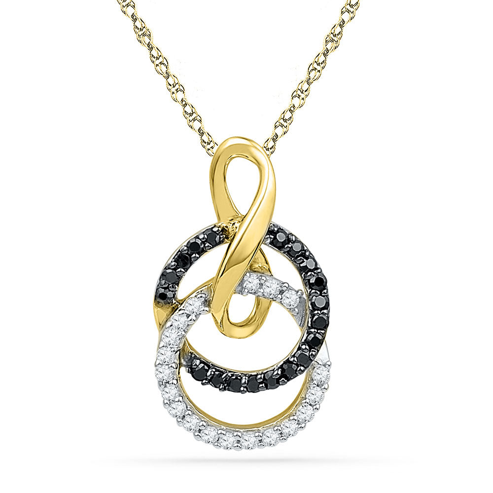 10kt Yellow Gold Women's Black Color Enhanced Diamond Double Circle Pendant 1/5 ctw