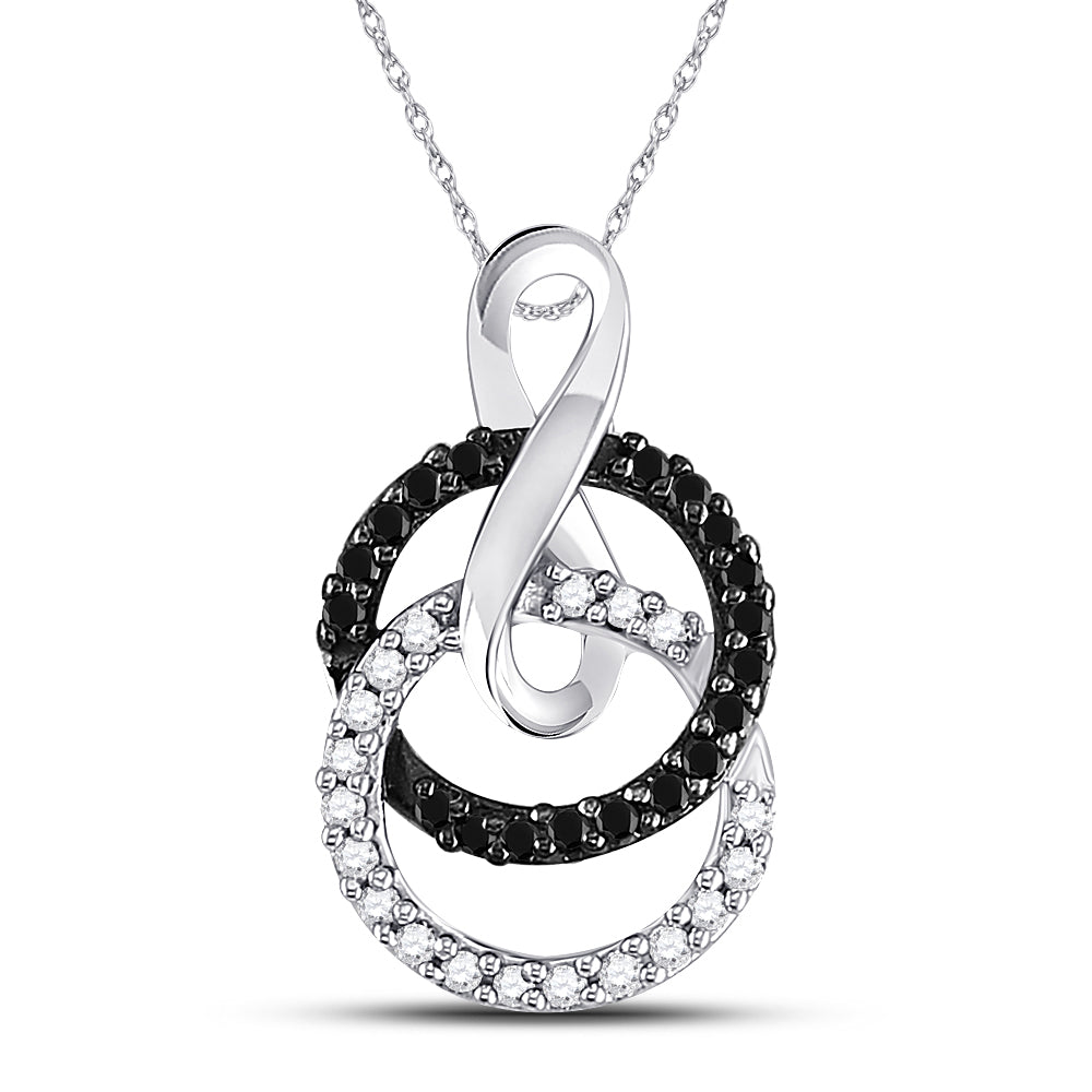 10kt White Gold Women's Black Color Enhanced Diamond Double Circle Pendant 1/5 ctw