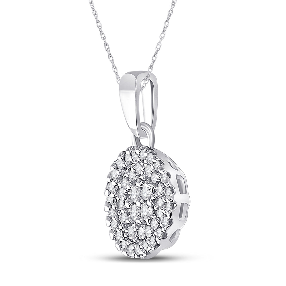 10kt White Gold Women's Diamond Circle Cluster Pendant 1/4 ctw
