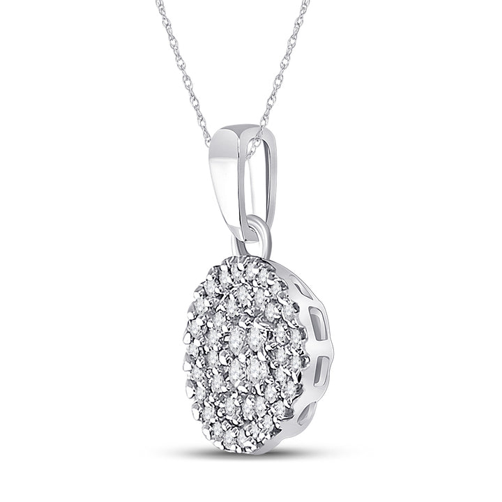 10kt White Gold Women's Diamond Circle Cluster Pendant 1/4 ctw
