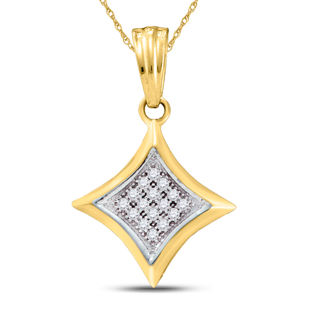 10kt Yellow Gold Women's Diamond Diagonal Kite Square Cluster Pendant 1/20 ctw