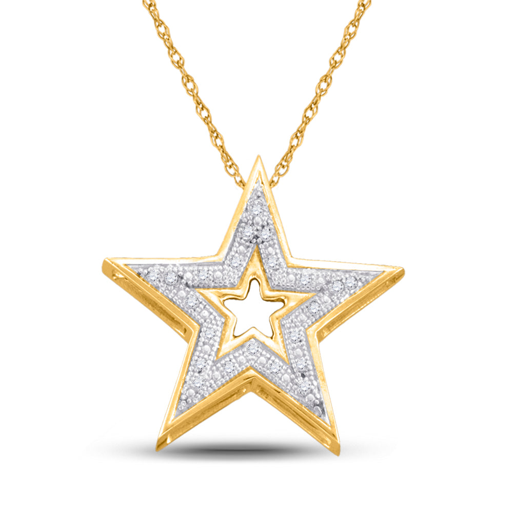10kt Yellow Gold Women's Diamond Simple Star Cutout Pendant 1/20 ctw