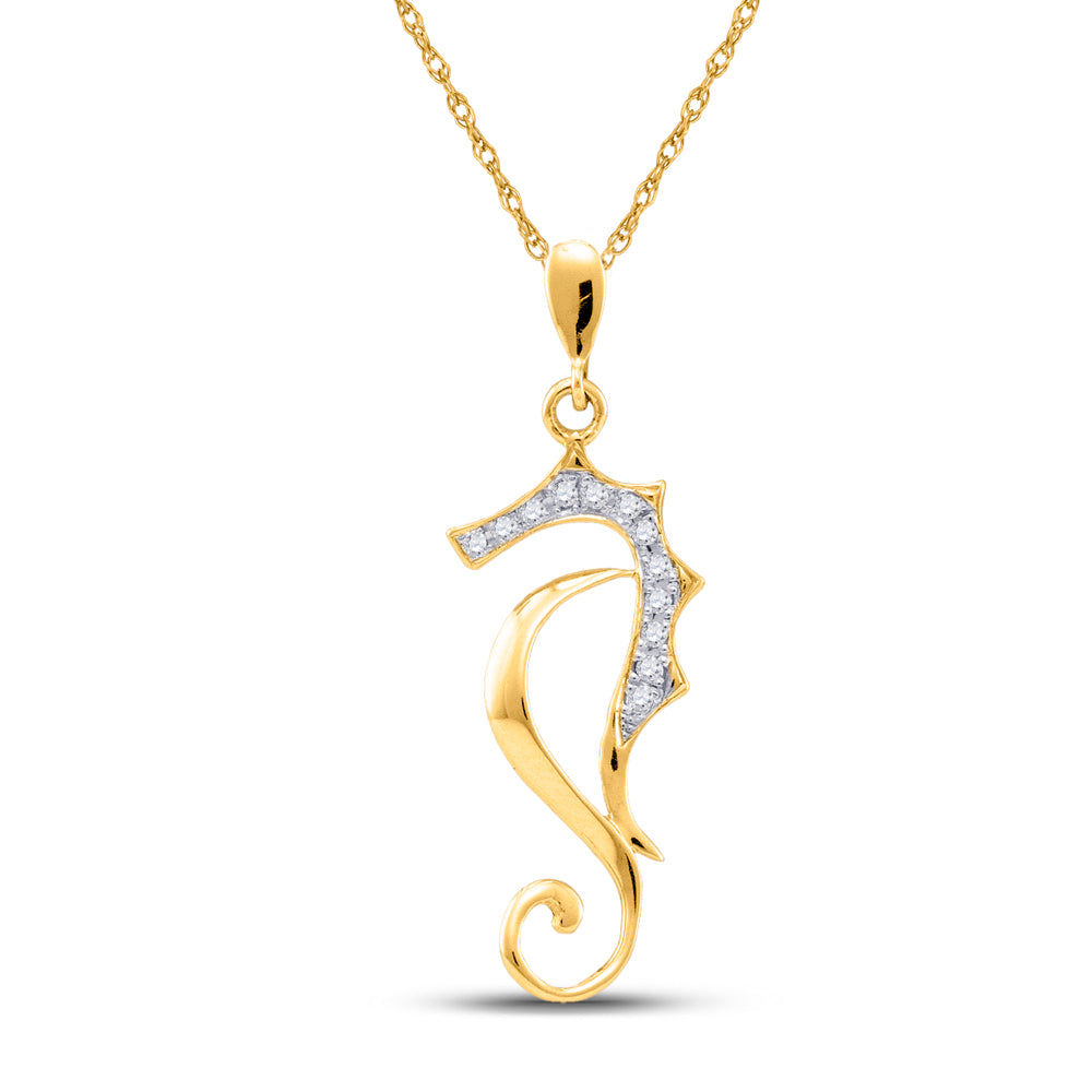 10kt Yellow Gold Women's Diamond Sea Horse Nautical Animal Pendant 1/20 ctw