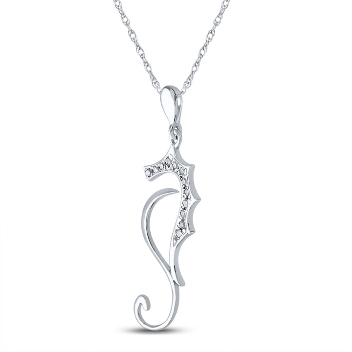 10kt White Gold Women's Diamond Sea Horse Nautical Animal Pendant 1/20 ctw