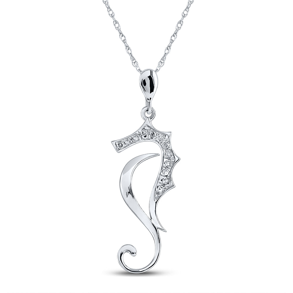 10kt White Gold Women's Diamond Sea Horse Nautical Animal Pendant 1/20 ctw - view 2