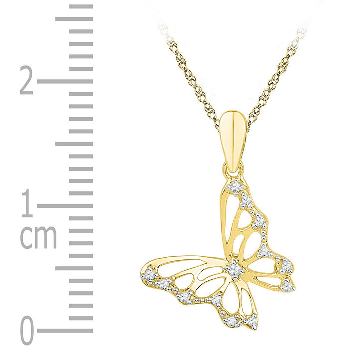 10kt Yellow Gold Womens Round Diamond Butterfly Bug Pendant 1/12 Cttw