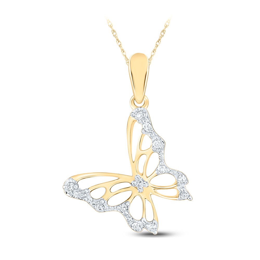 10kt Yellow Gold Women's Diamond Butterfly Bug Pendant 1/12 ctw - view 2