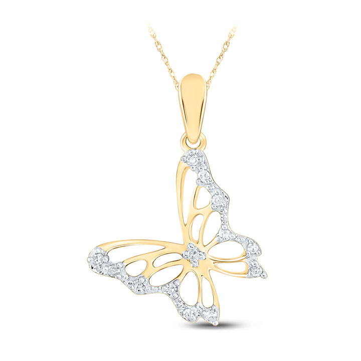 10kt Yellow Gold Womens Round Diamond Butterfly Bug Pendant 1/12 Cttw