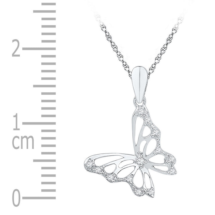 10kt White Gold Womens Round Diamond Butterfly Bug Pendant 1/12 Cttw