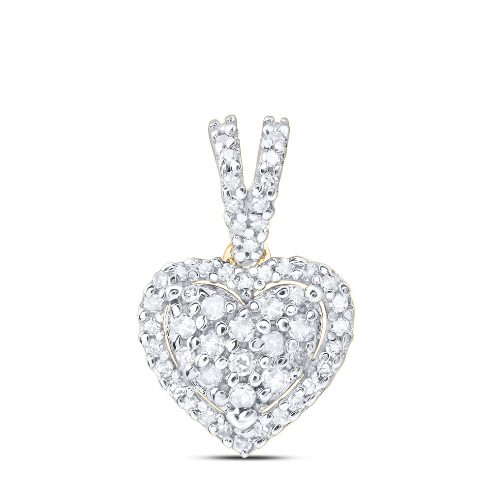 10kt Yellow Gold Women's Round Diamond Heart Pendant 1/5 ctw