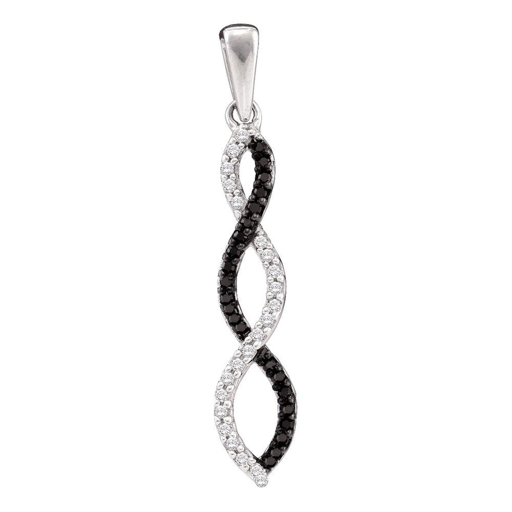 14kt White Gold Women's Black Color Enhanced Diamond Infinity Pendant 1/8 ctw