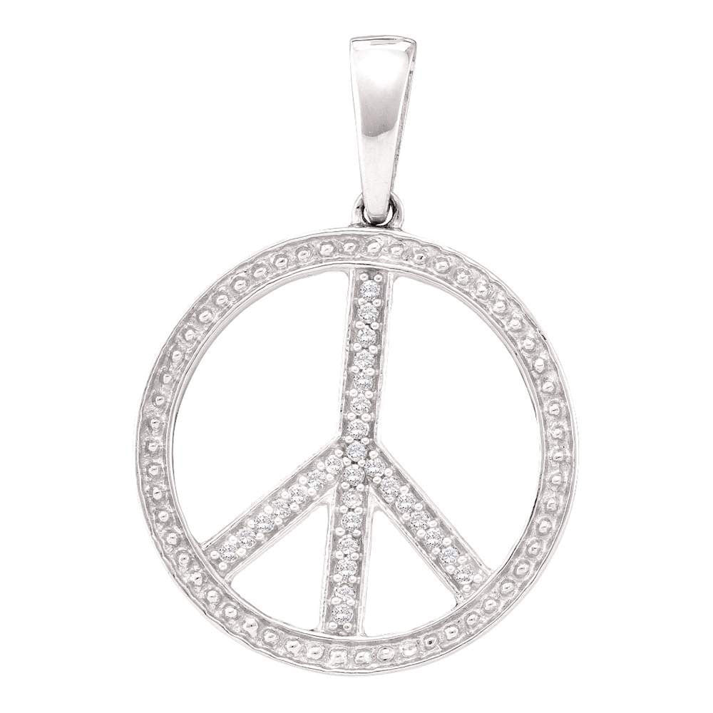 10kt White Gold Women's Diamond Peace Sign Circle Pendant 1/10 ctw
