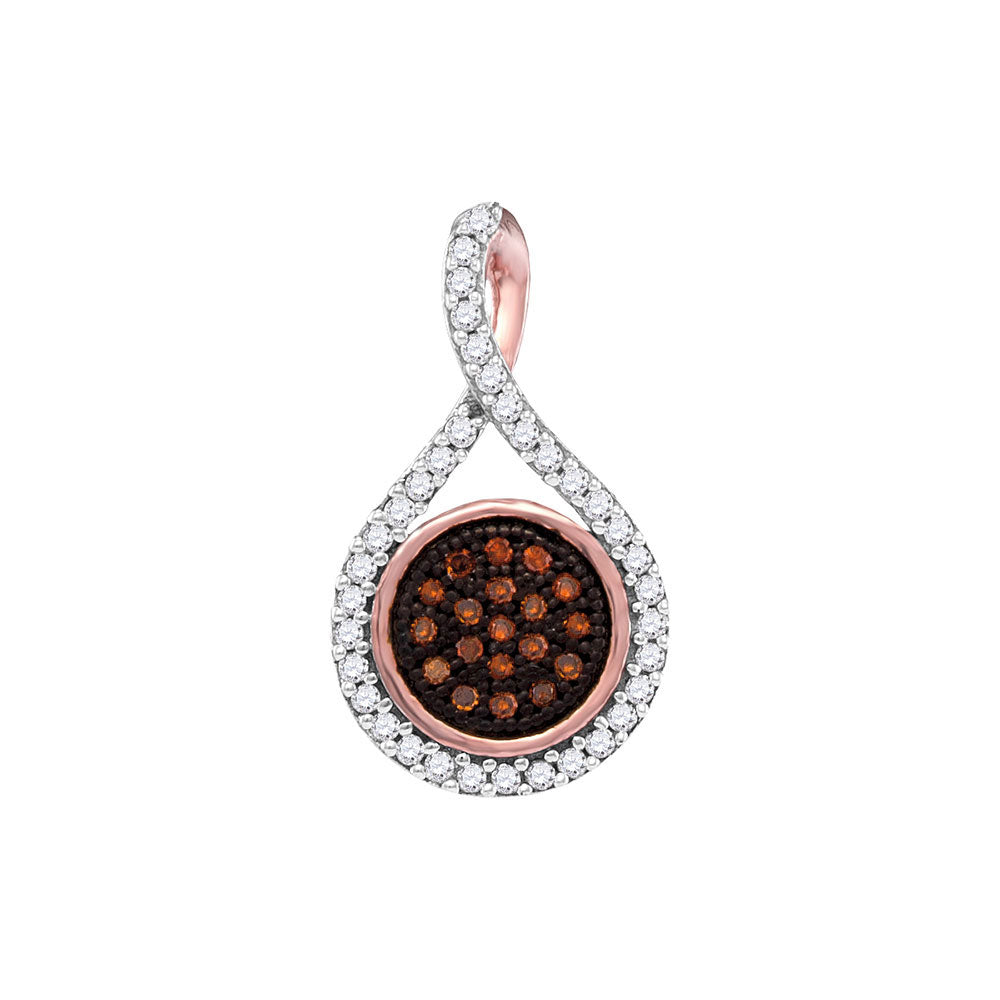 10kt Rose Gold Women's Red Color Enhanced Diamond Cluster Pendant 1/6 ctw