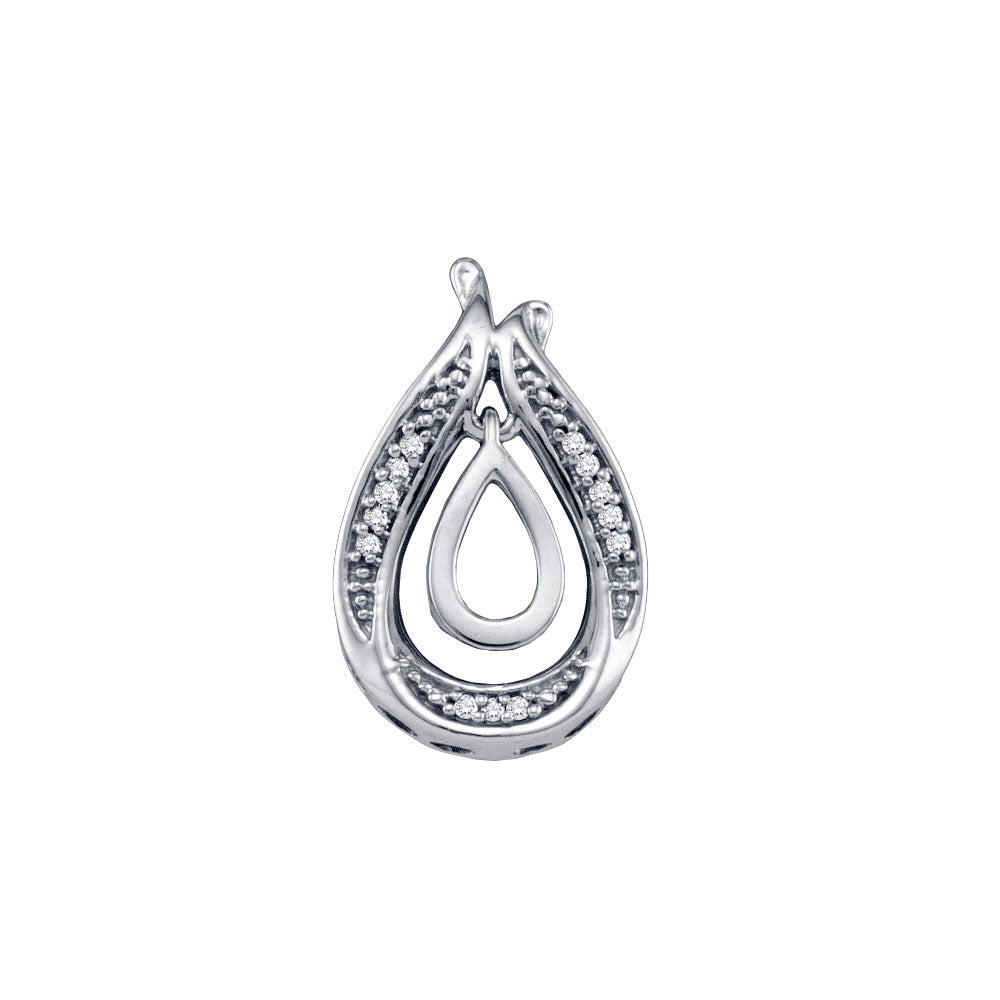 10kt White Gold Women's Round Diamond Teardrop Pendant 1/20 ctw