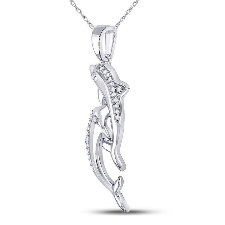 10kt White Gold Women's Diamond Dolphin Nautical Animal Pendant 1/12 ctw