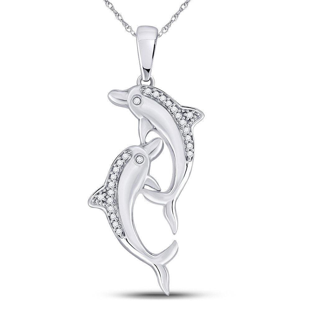 10kt White Gold Women's Diamond Dolphin Nautical Animal Pendant 1/12 ctw - view 2