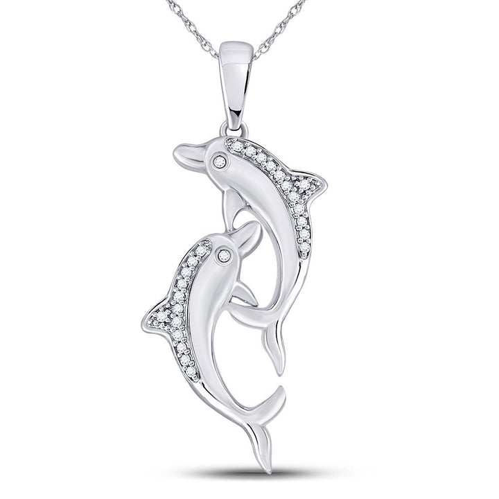 10kt White Gold Women's Diamond Dolphin Nautical Animal Pendant 1/12 ctw - view 2