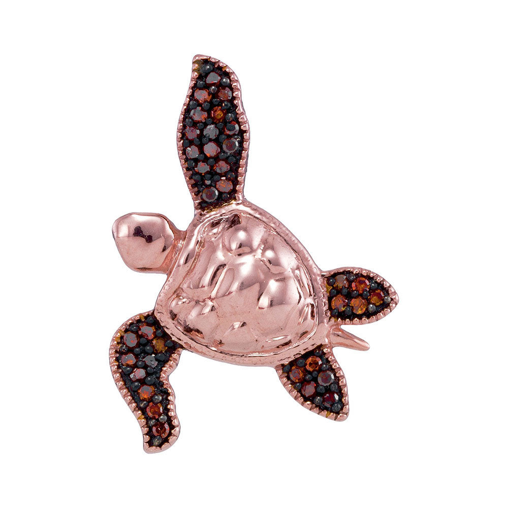 10kt Rose Gold Women's Red Color Enhanced Diamond Sea Turtle Tortoise Pendant 1/10 ctw