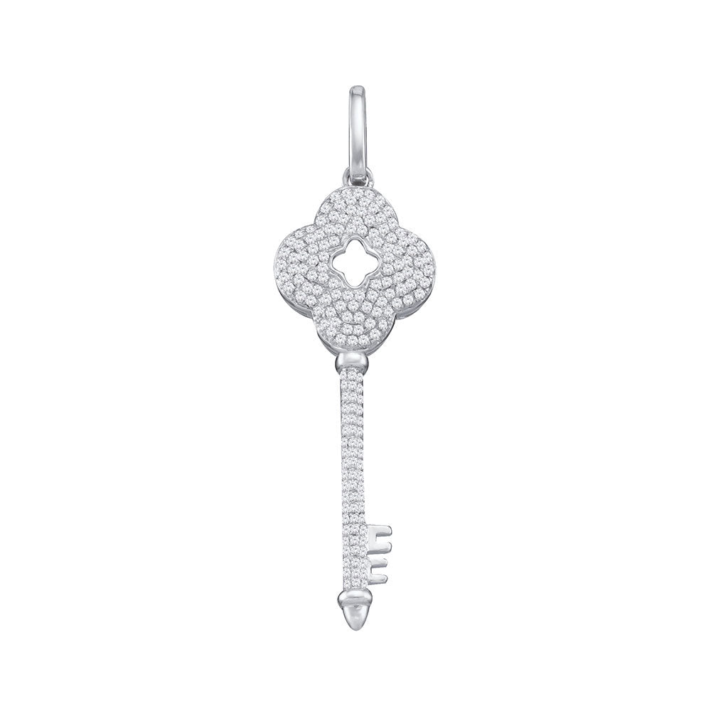10kt White Gold Women's Diamond Quatrefoil Key Pendant 1/2 ctw