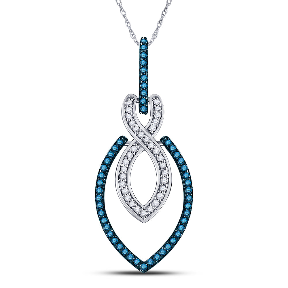 10kt White Gold Women's Color Enhanced Blue Diamond Fashion Fashion Pendant 0 ctw