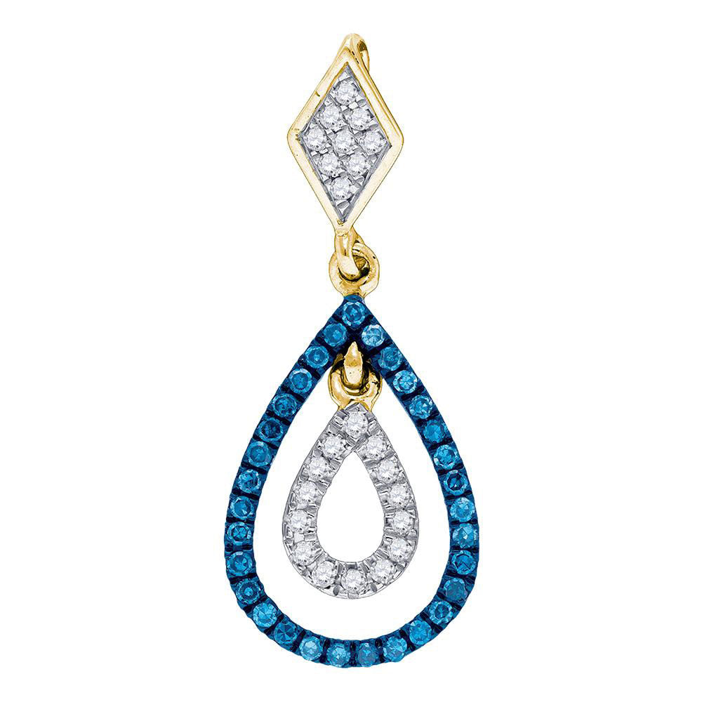 10kt Yellow Gold Women's Blue Color Enhanced Diamond Teardrop Pendant 1/5 ctw