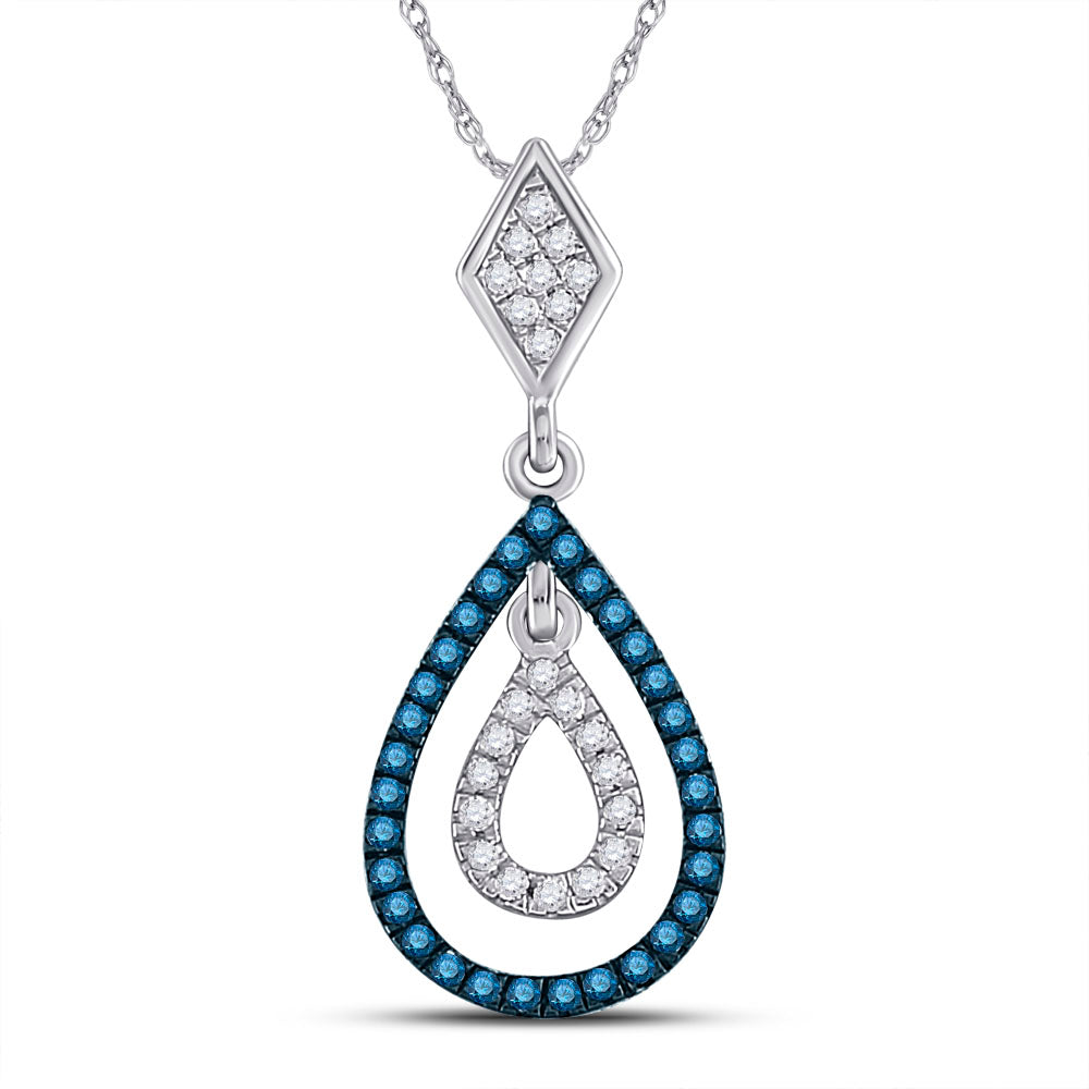 10kt White Gold Women's Blue Color Enhanced Diamond Teardrop Pendant 1/5 ctw