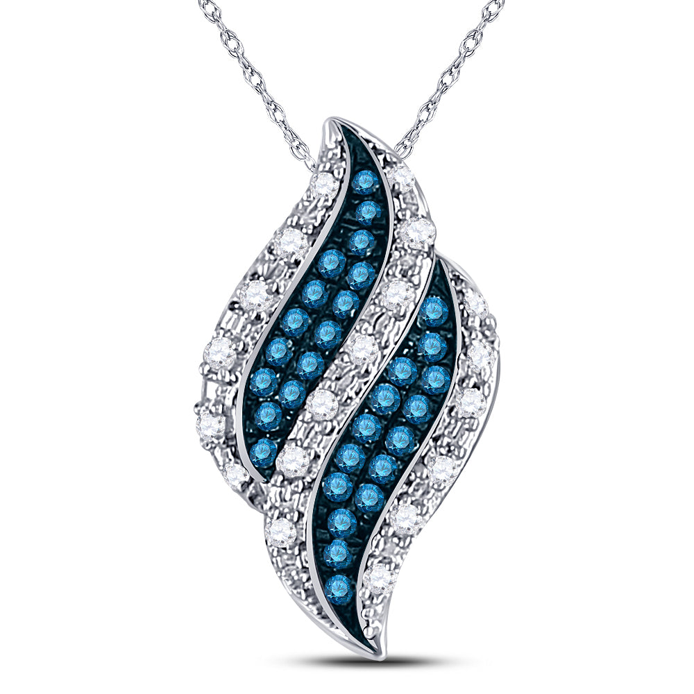 10kt White Gold Women's Blue Color Enhanced Diamond Cluster Pendant 1/10 ctw