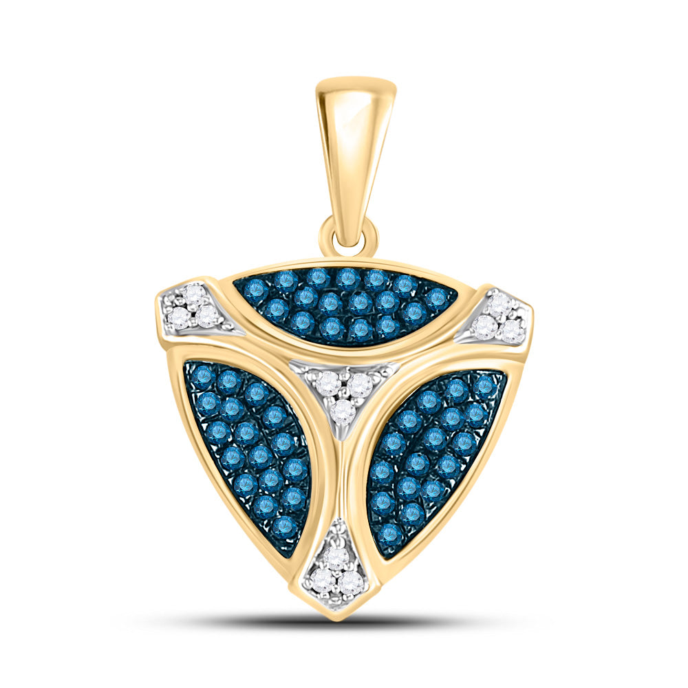 10kt Yellow Gold Women's Color Enhanced Blue Diamond Triangle Fashion Pendant 1/6 ctw